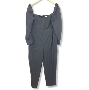 H&M Black Poof Sleeve Sweetheart Neckline Jumpsuit Size XL